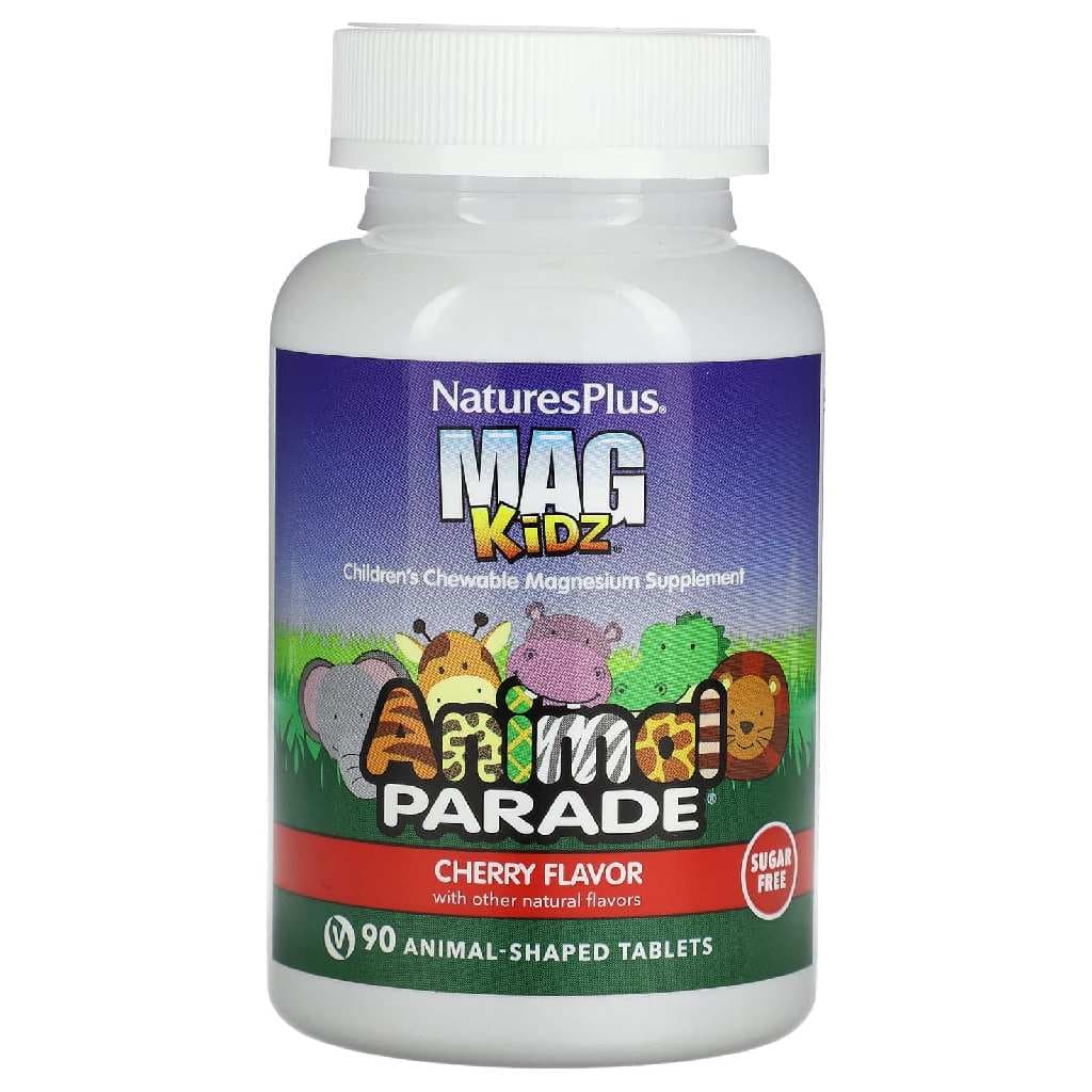 MagKidz، ‏Animal Parade‏، مغنيسيوم قابل للمضغ للأطفال، بنكهة الكرز، 90 قرصًا على شكل حيوانات (50 ملجم لكل قرص)
